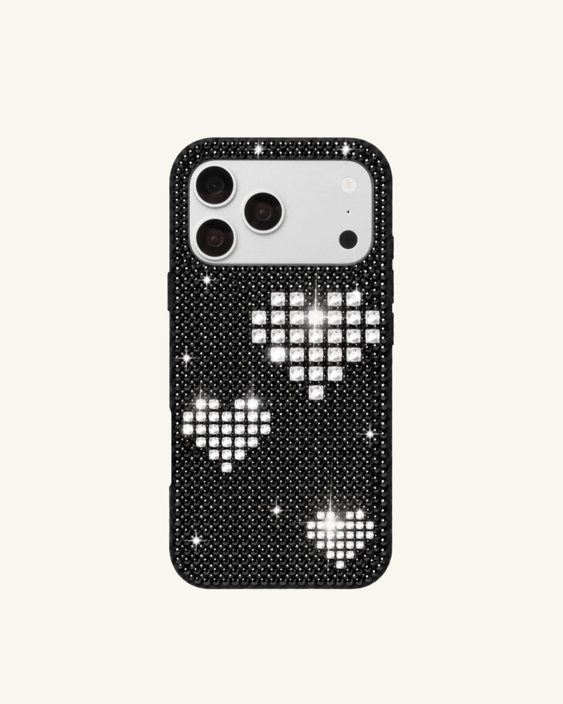 Rhinestone Heart Pattern Phone Case – Black