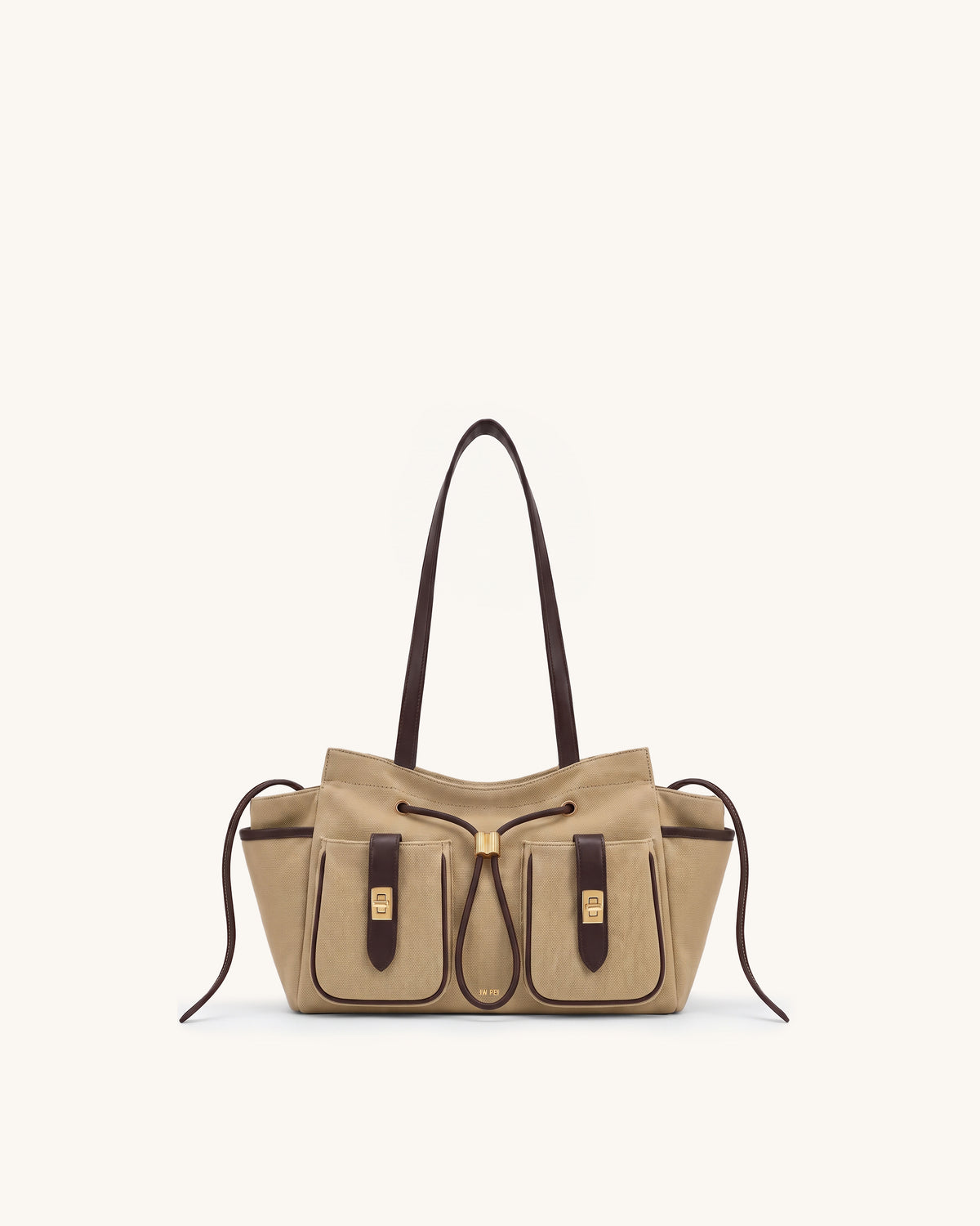 Avery Canvas Double Pocket Drawstring Tote Bag – Khaki