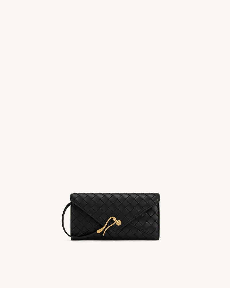 Celeste Woven Textured Envelope Long Wallet – Black