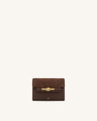 Lena Metal Rope Knot Faux Suede Flap Wallet - Brown
