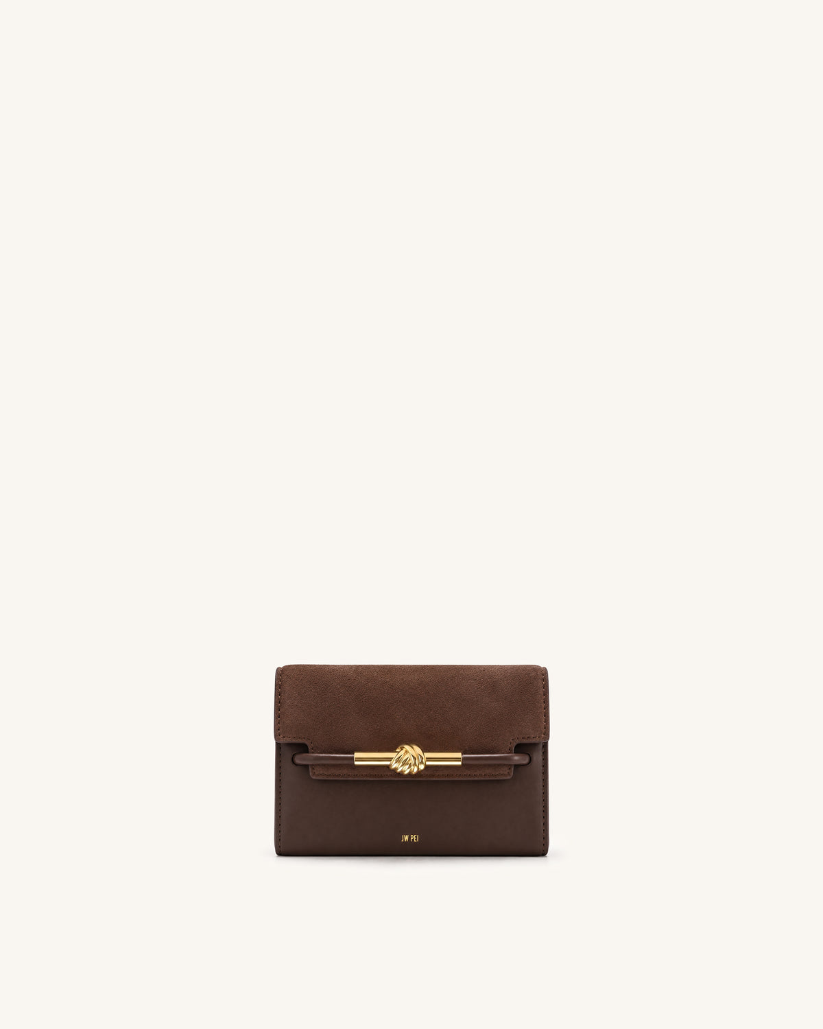 Lena Metal Rope Knot Faux Suede Flap Wallet - Brown