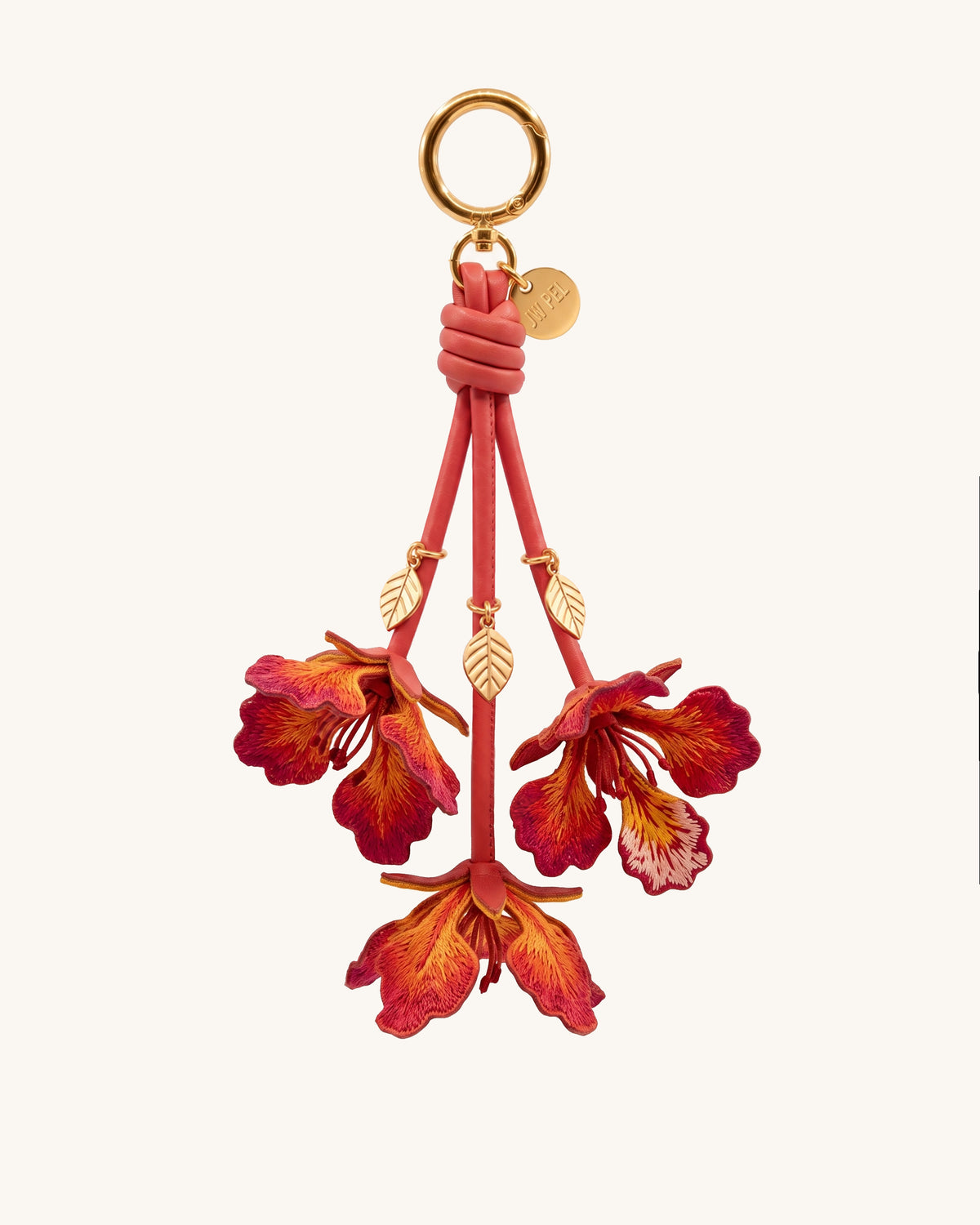 3D Embroidered Flame Tree Bag Charm - Red