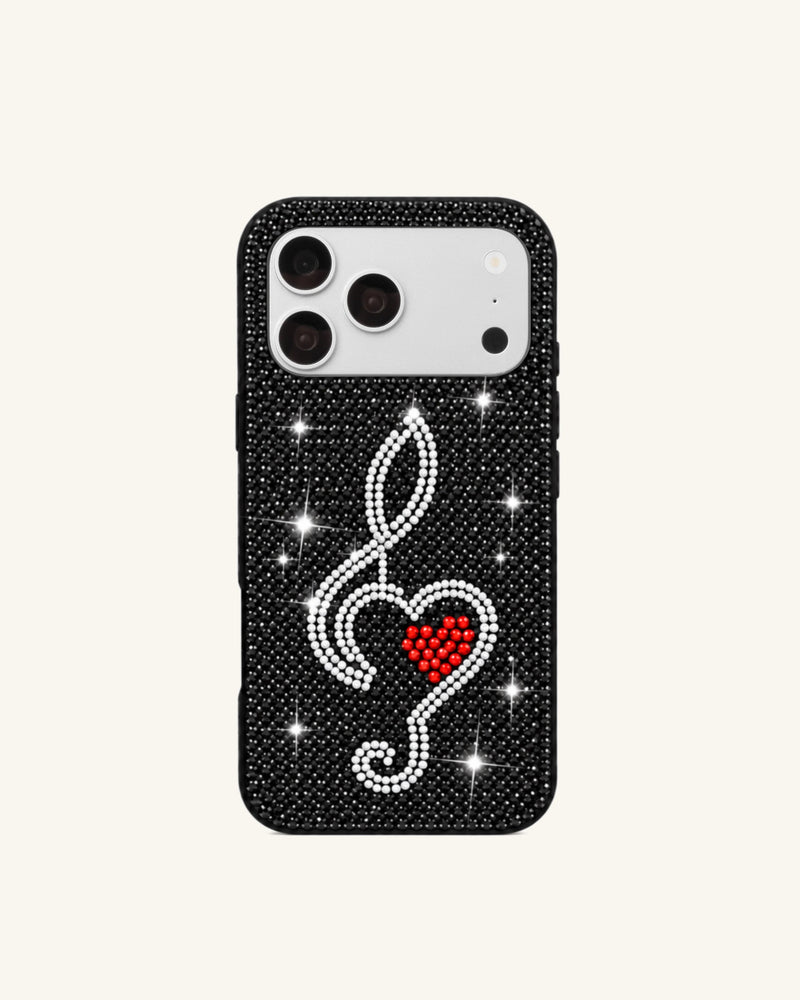 Heart Music Artificial Crystal Phone Case – Black