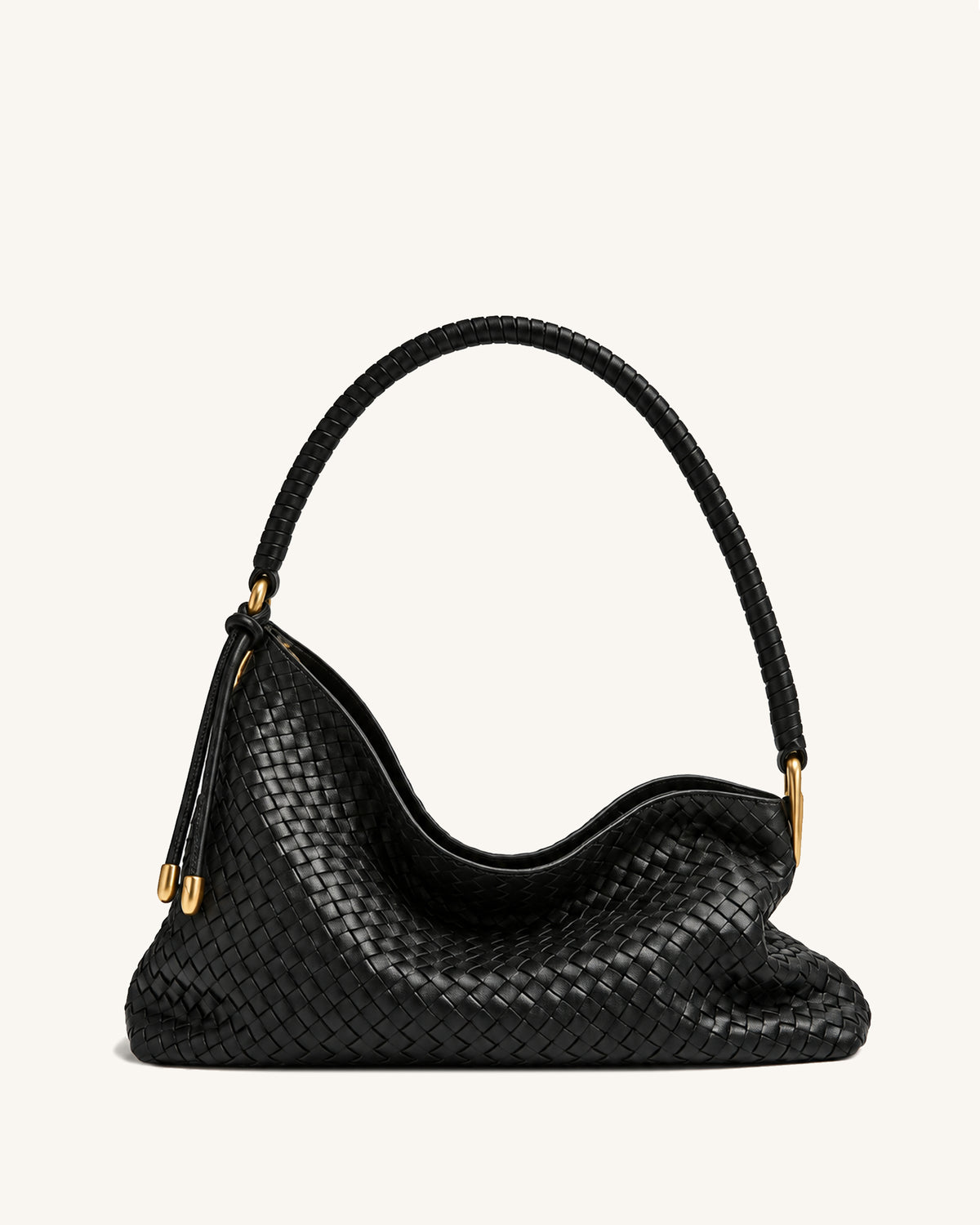 Lorena Asymmetric Slouchy Woven Shoulder Bag – Black
