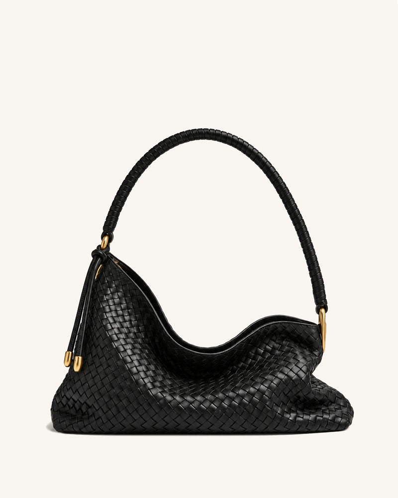 Lorena Asymmetric Slouchy Woven Shoulder Bag – Black