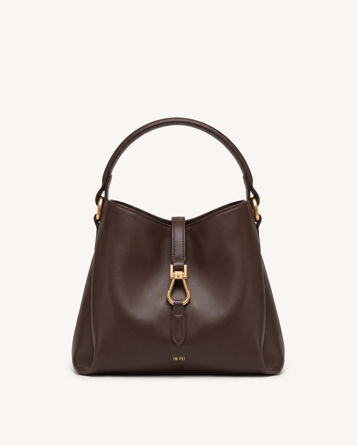 Bruna Metal Clasp Bucket Bag - Dark Brown