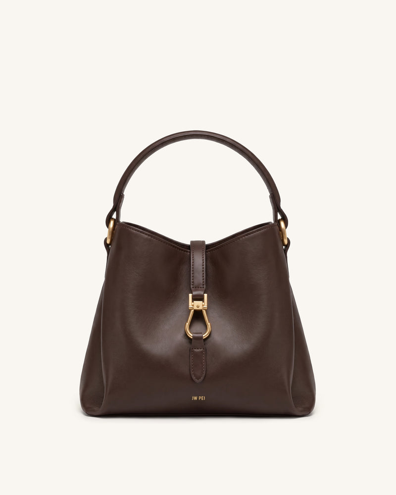 Bruna Metal Clasp Bucket Bag - Dark Brown