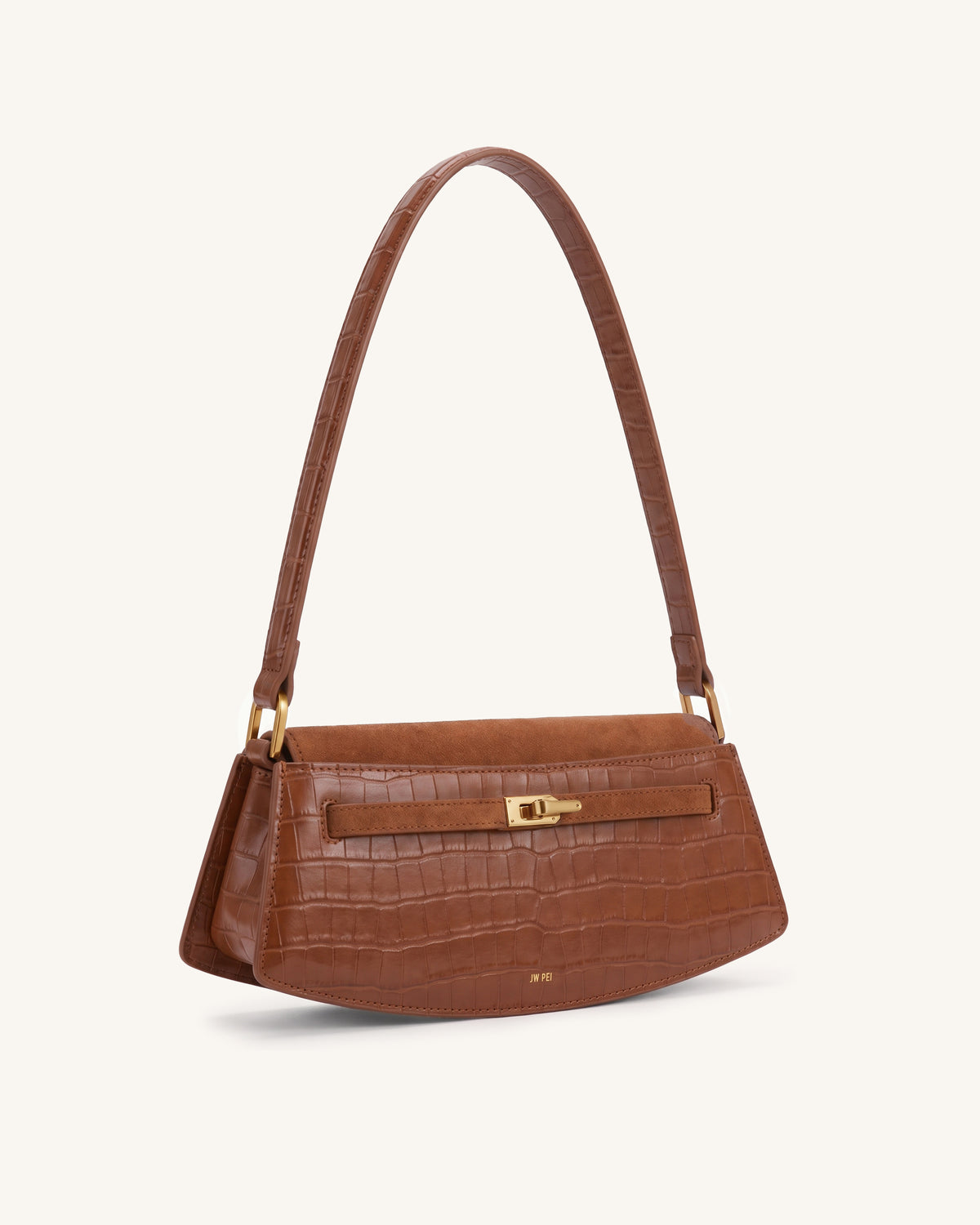 Noelle Croc Arc Shoulder Bag - Brown