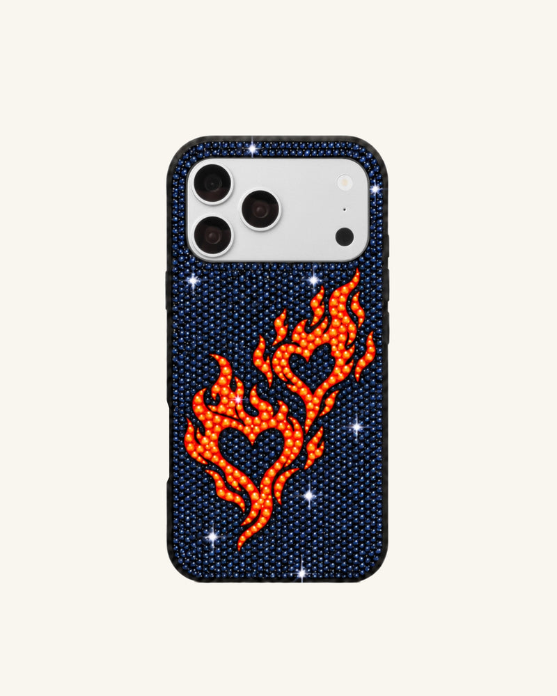 Flame Heart Artificial Crystal Phone Case – Blue