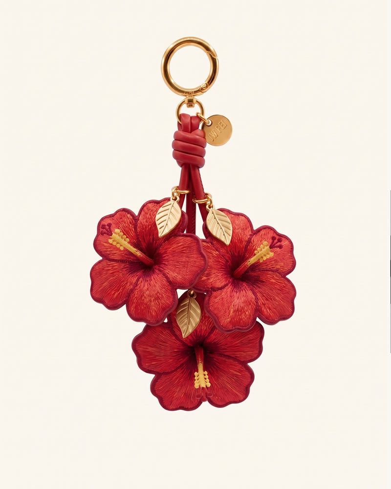 3D Embroidered Hibiscus Bag Charm - Red
