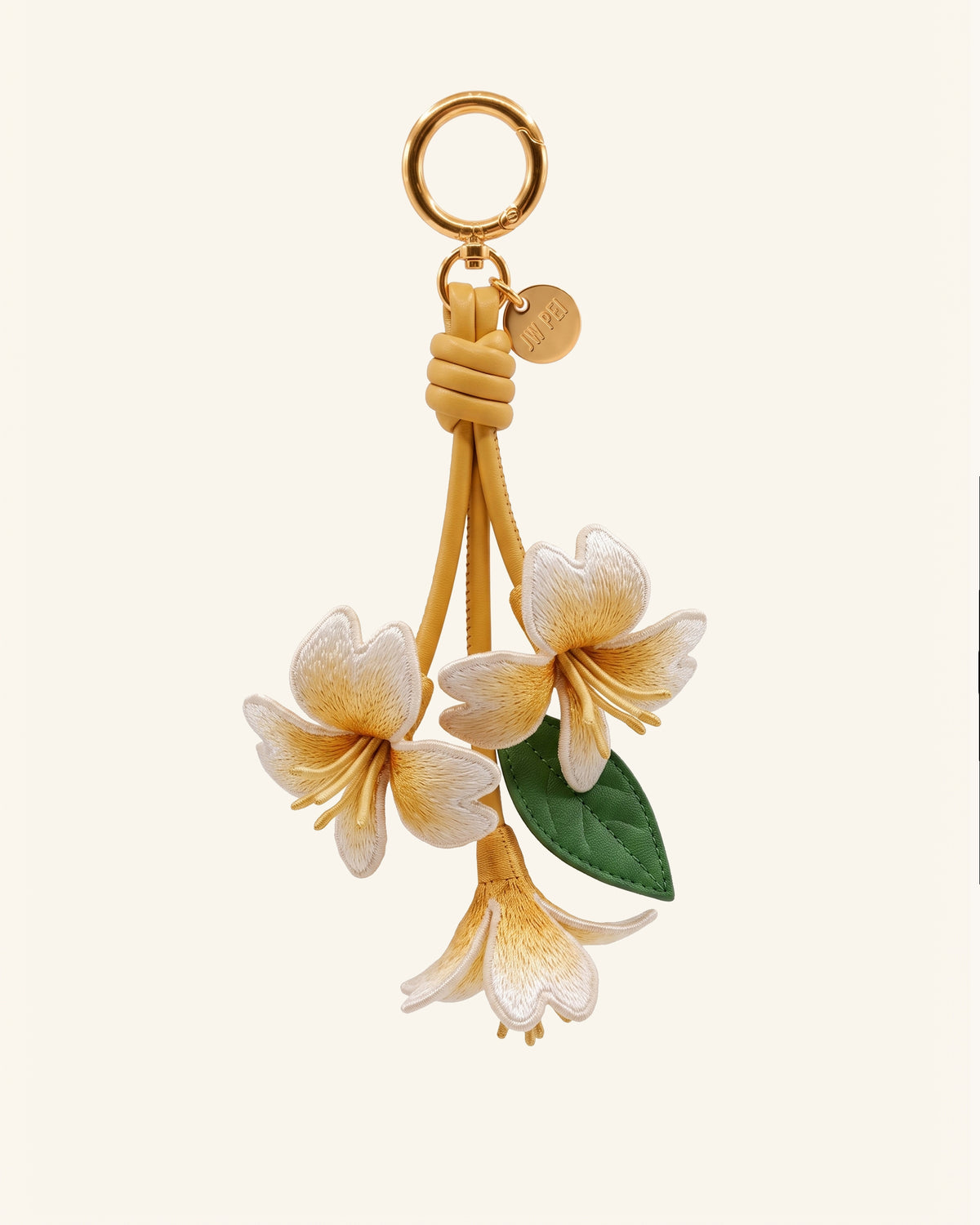 3D Embroidered Jasmine Flower Bag Charm - Ivory