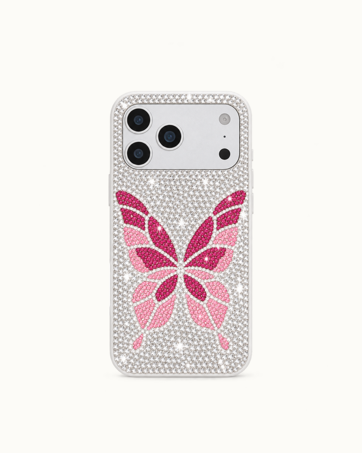 Pink Butterfly Artificial Crystal Phone Case – White