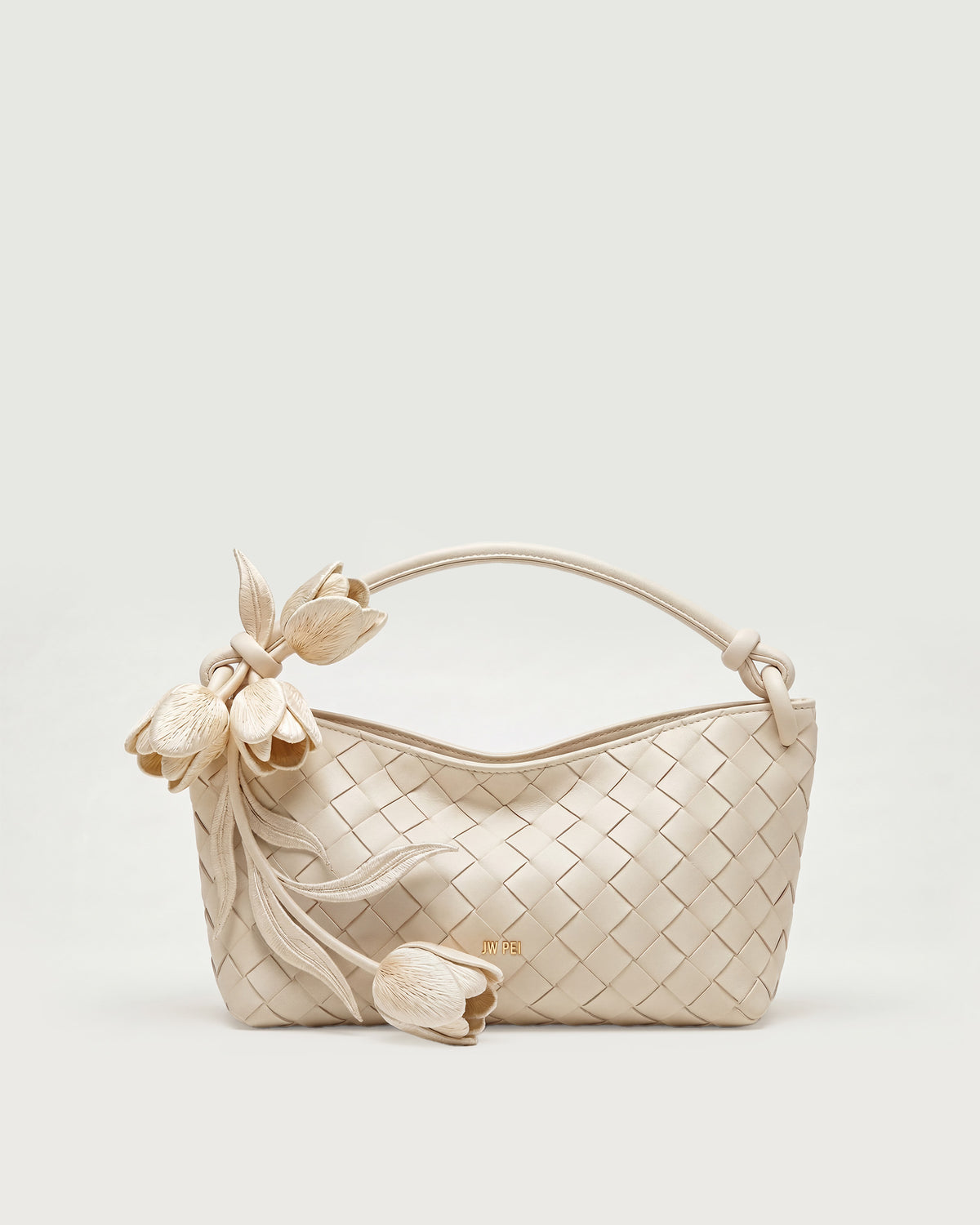 3D Tulip Floral Woven Hobo Bag - Cream