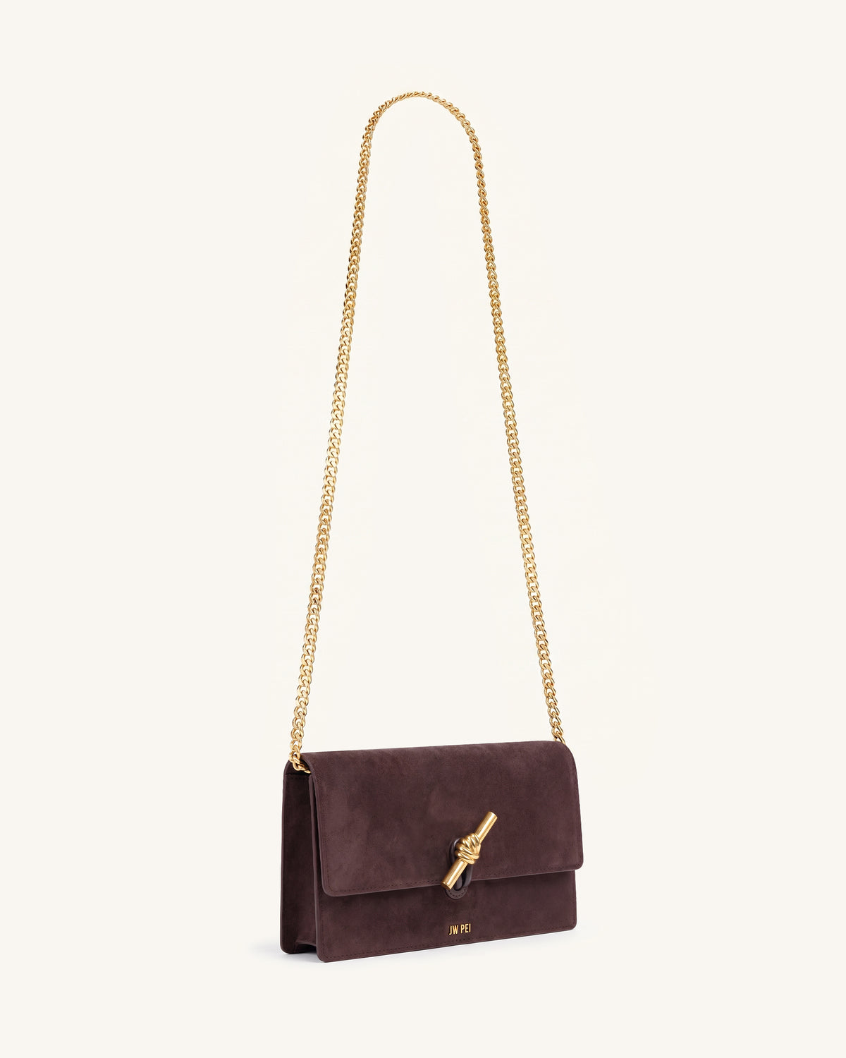 Lena Metal Rope Knot Faux Suede Chain Crossbody Wallet - Brown