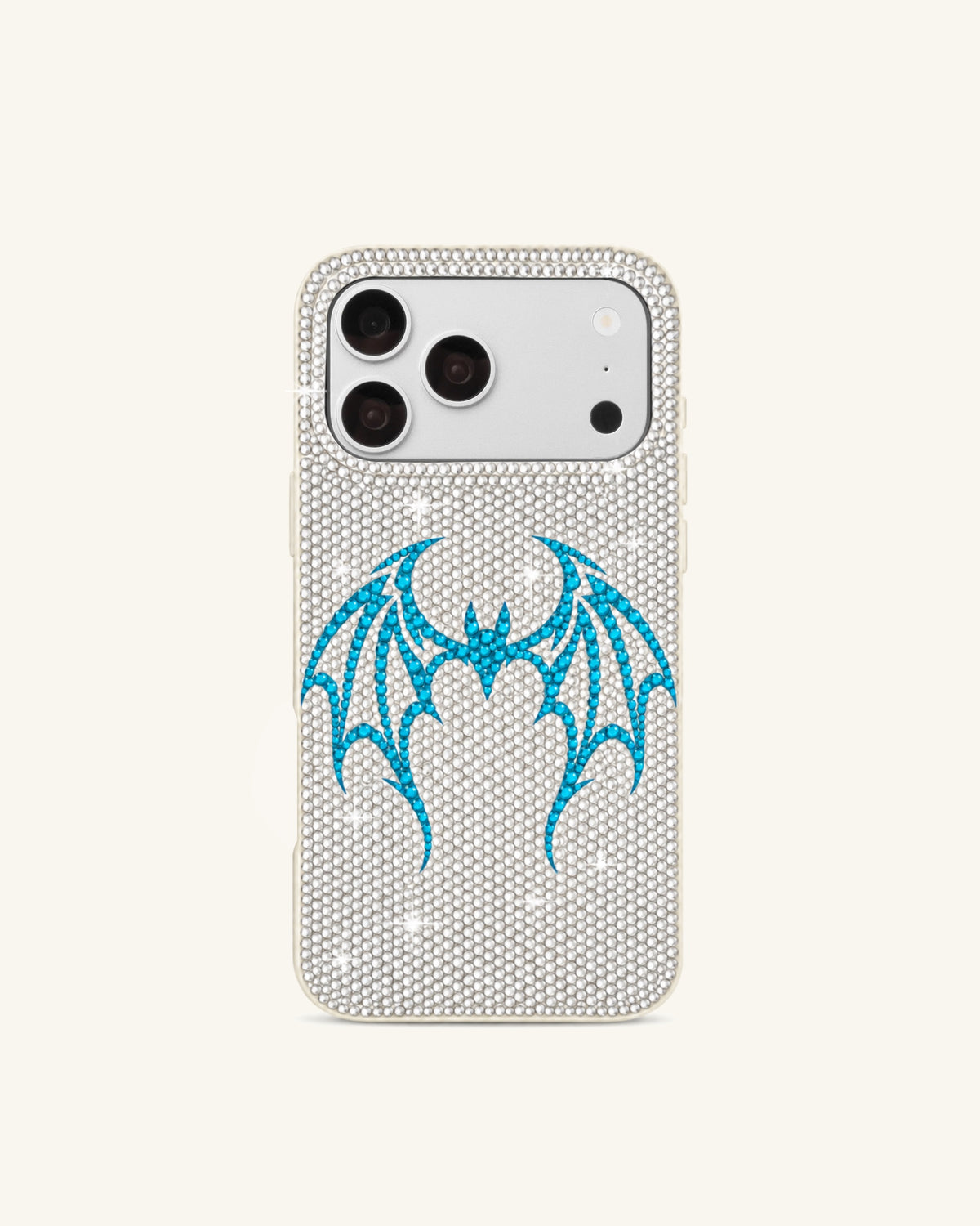 Artificial Crystal Bat Wing Phone Case – White