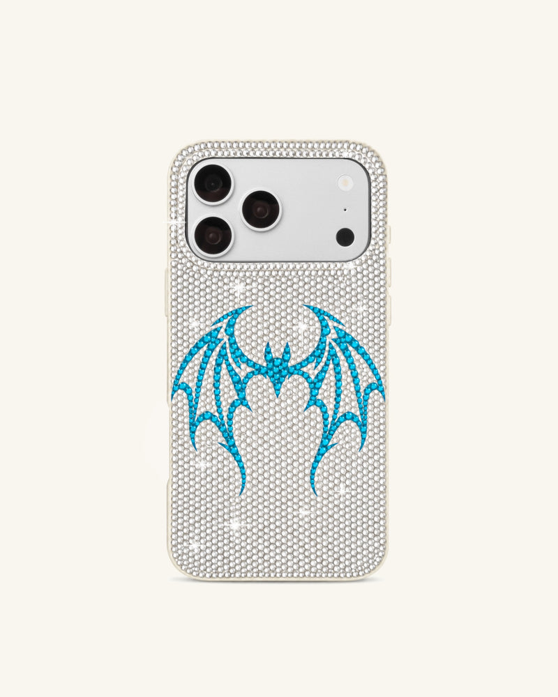 Artificial Crystal Bat Wing Phone Case – White