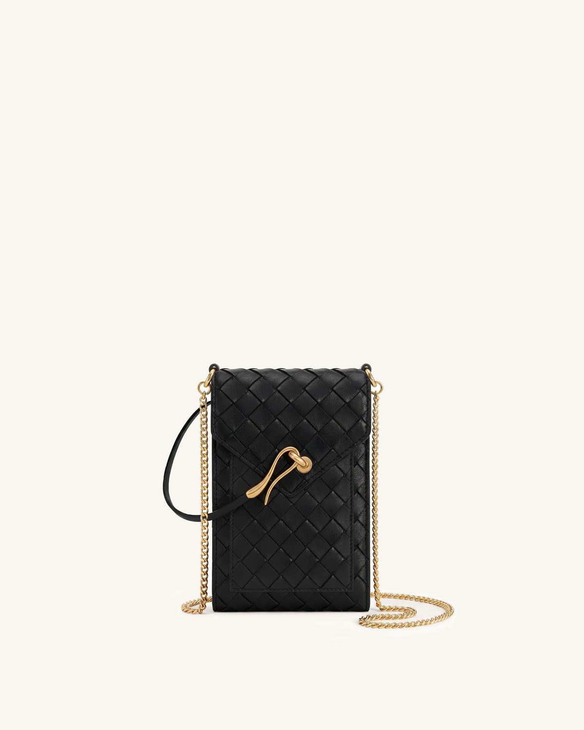 Celeste Woven Textured Phone Crossbody Bag - Black