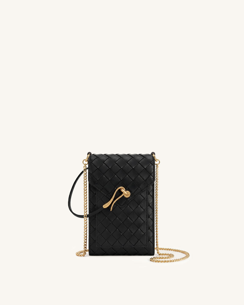 Celeste Woven Textured Phone Crossbody Bag - Black