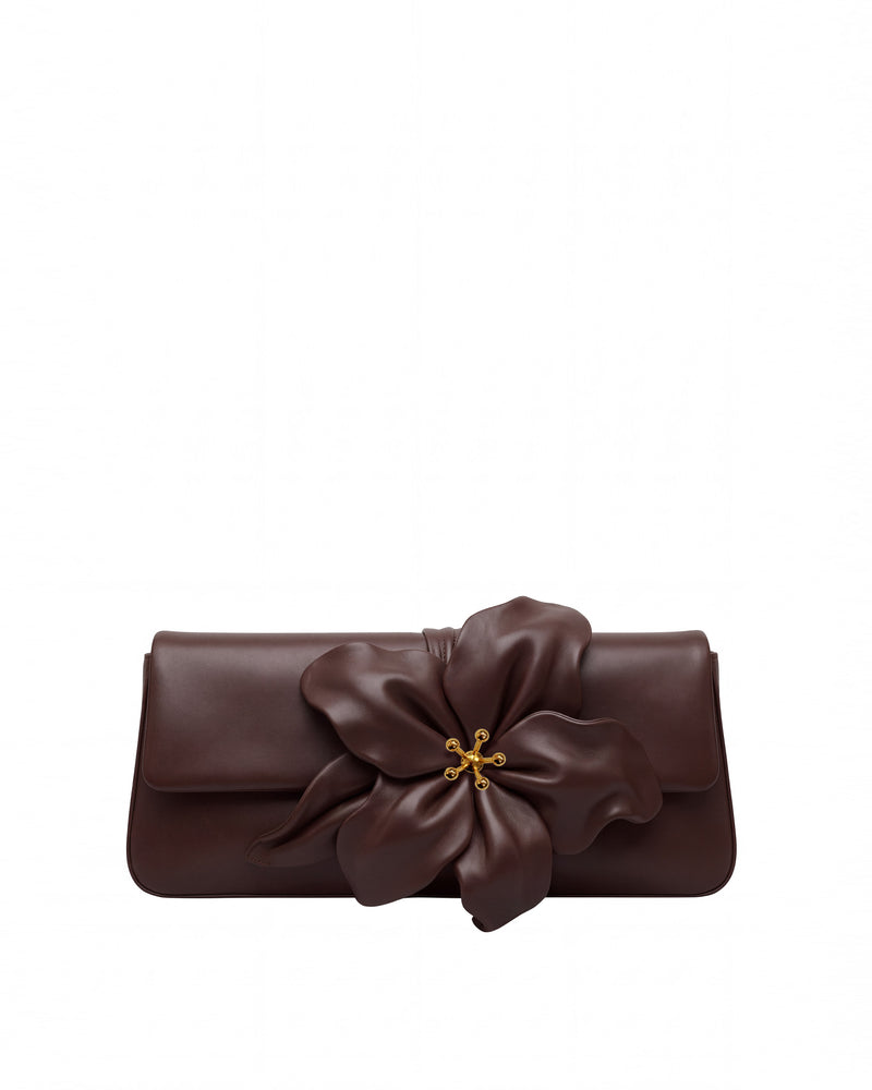 Hibiscus Floral Clutch - Dark Brown