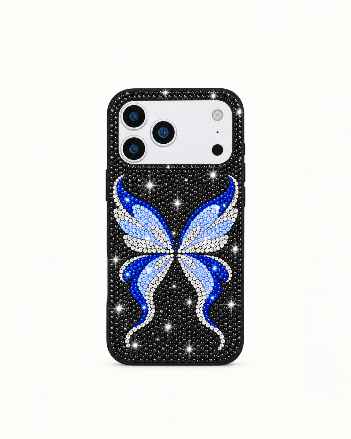 Blue Crystal Butterfly Phone Case – Black