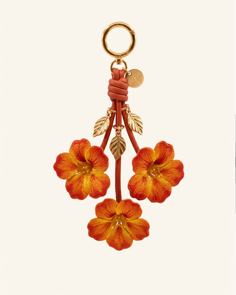 3D Embroidered Hibiscus Flower Bag Charm - Orange