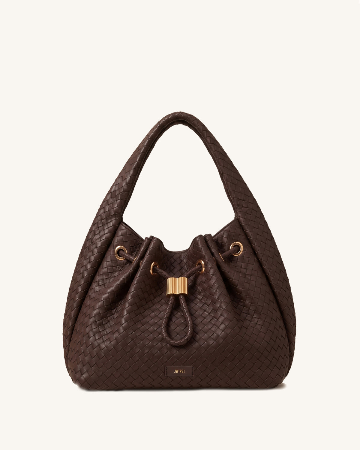 Celia Woven Drawstring Hobo Bag - Brown