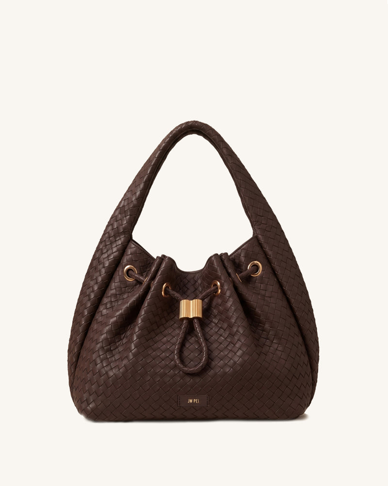 Celia Woven Drawstring Hobo Bag - Brown