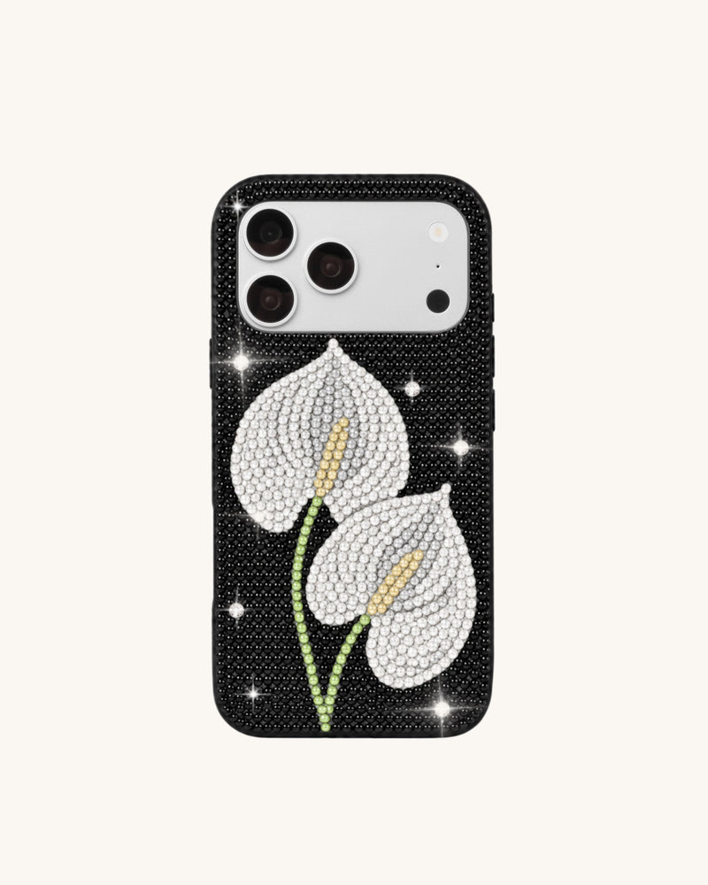 Lily Blossom Artificial Crystal Phone Case – Black