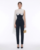 Strapless Corset Sheer Cape Top - Black & White