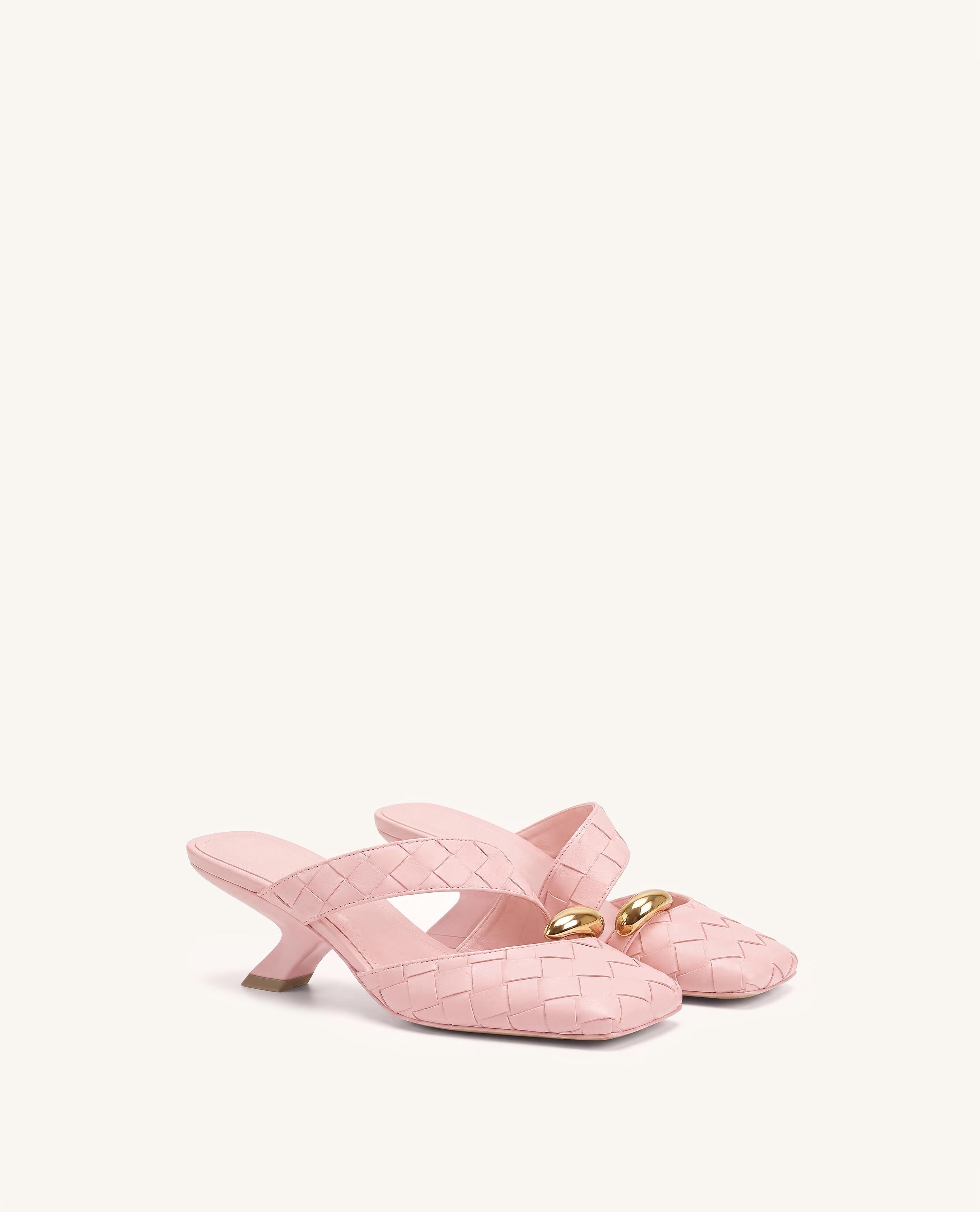 Noemi Woven Hardware Closed-Toe Mules - Pink