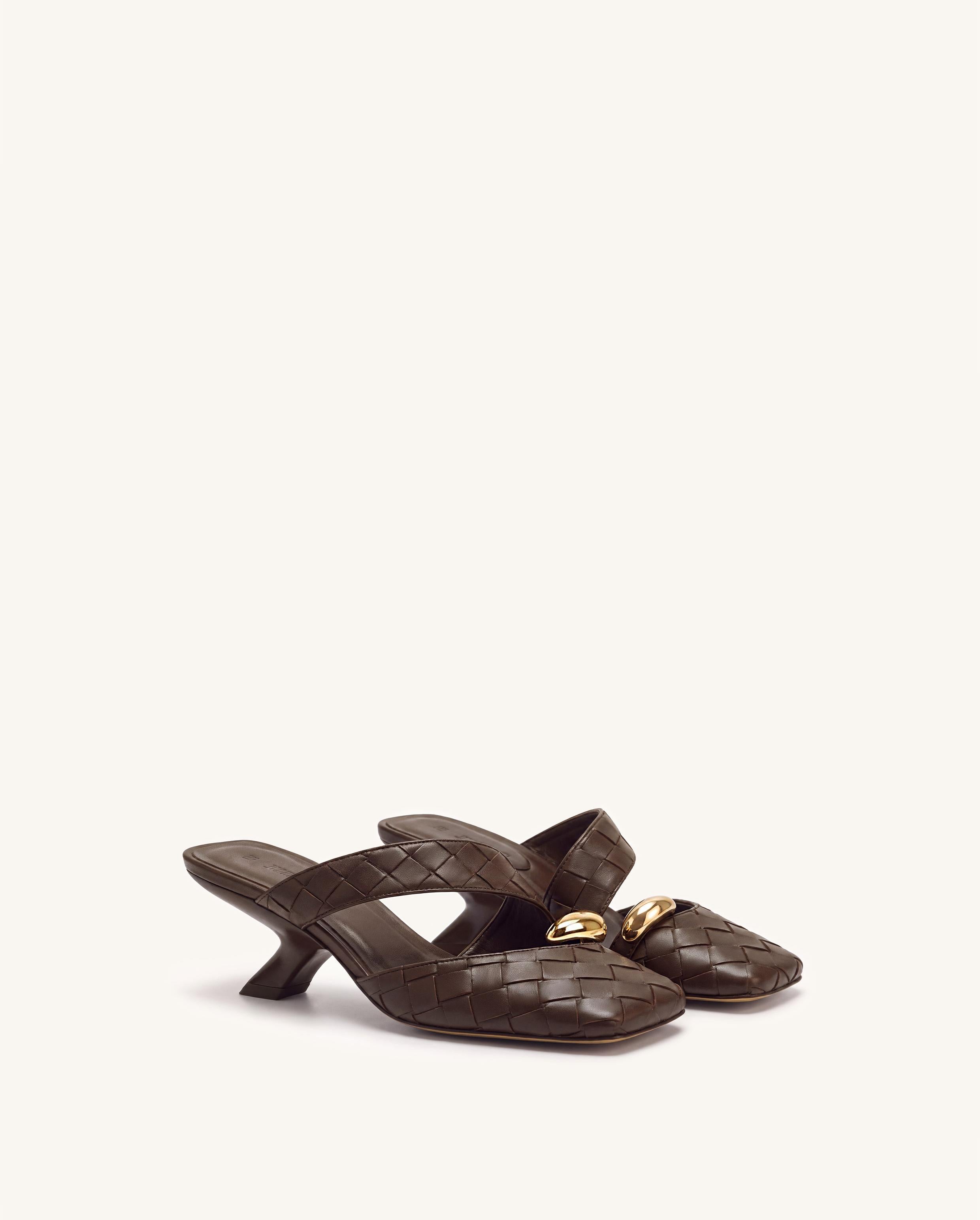 Noemi Woven Hardware Closed-Toe Mules - Dark Brown