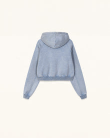 Rhinestone Rose Acid Cropped Hoodie - Washed Sky