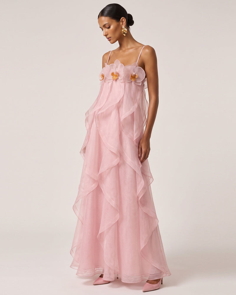 Orchid Embroidered Organza Maxi Dress - Blush Pink