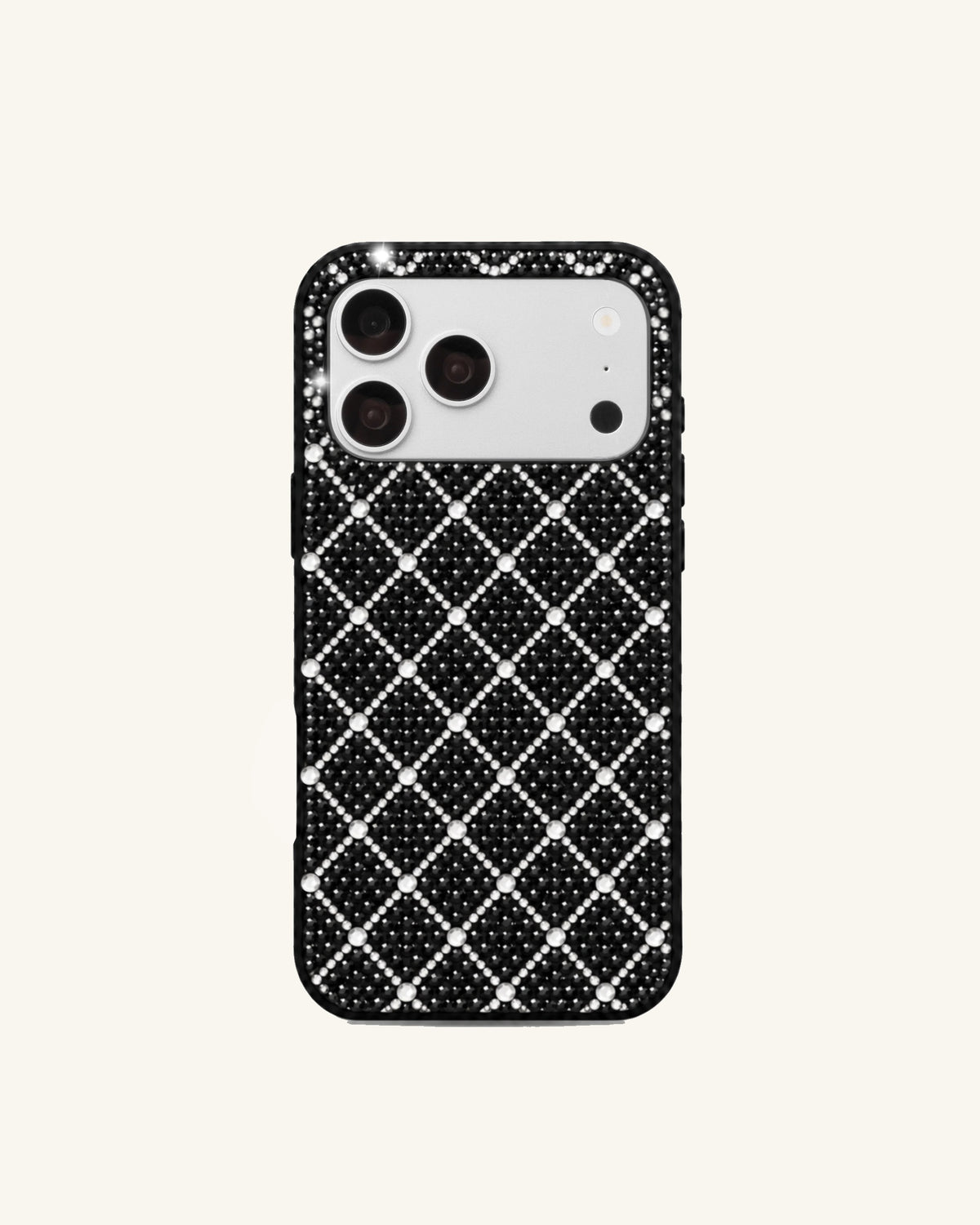 Artificial Crystal Grid Phone Case – Black