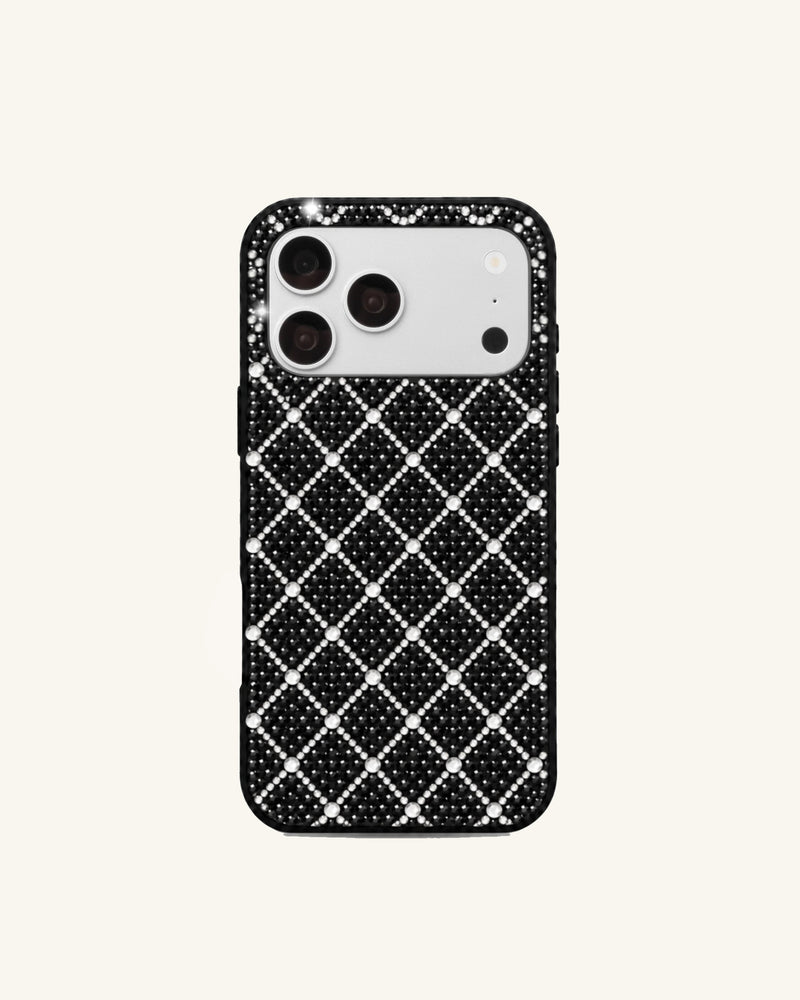 Artificial Crystal Grid Phone Case – Black