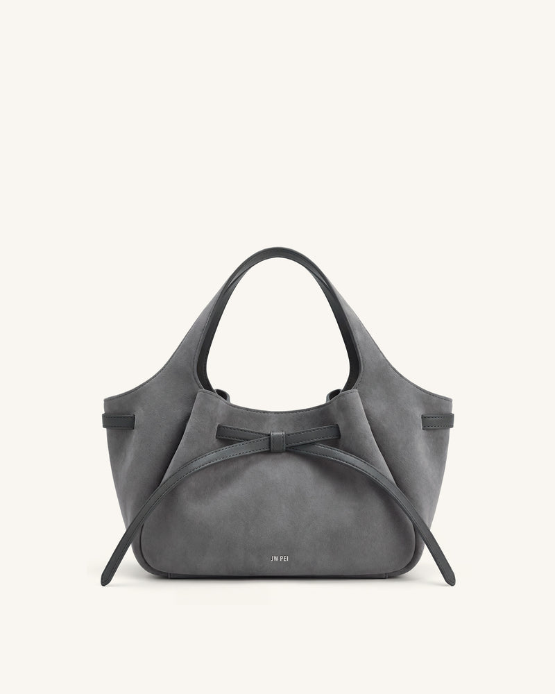 Mabel Faux Suede Soft Bow Tote Bag - Grey