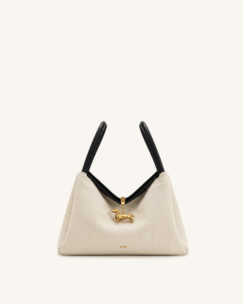 Maelle Dachshund Charm Double Handle Bag - Black Canvas