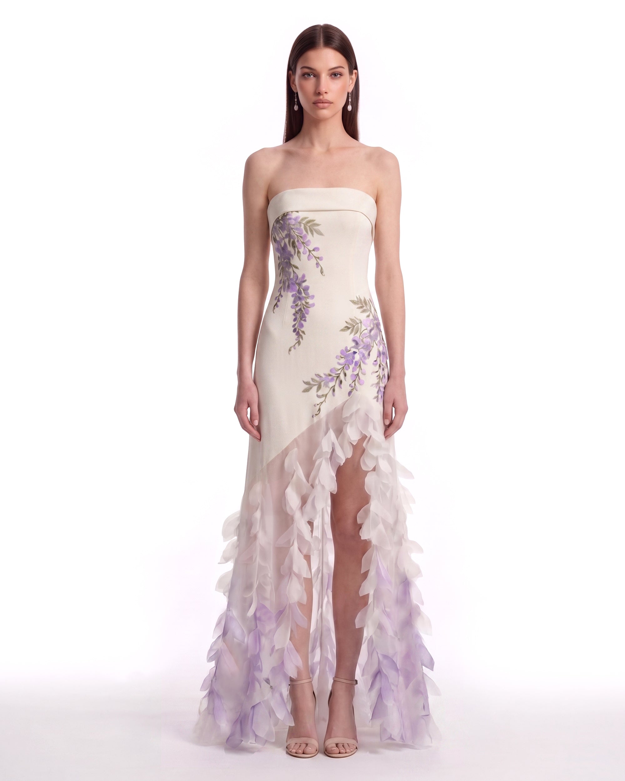 Wisteria Petal Cascade High-Low Dress - Ivory
