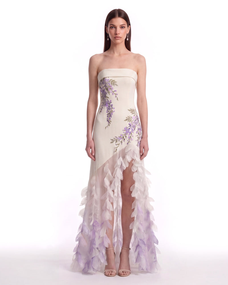 Wisteria Petal Cascade High-Low Dress - Ivory