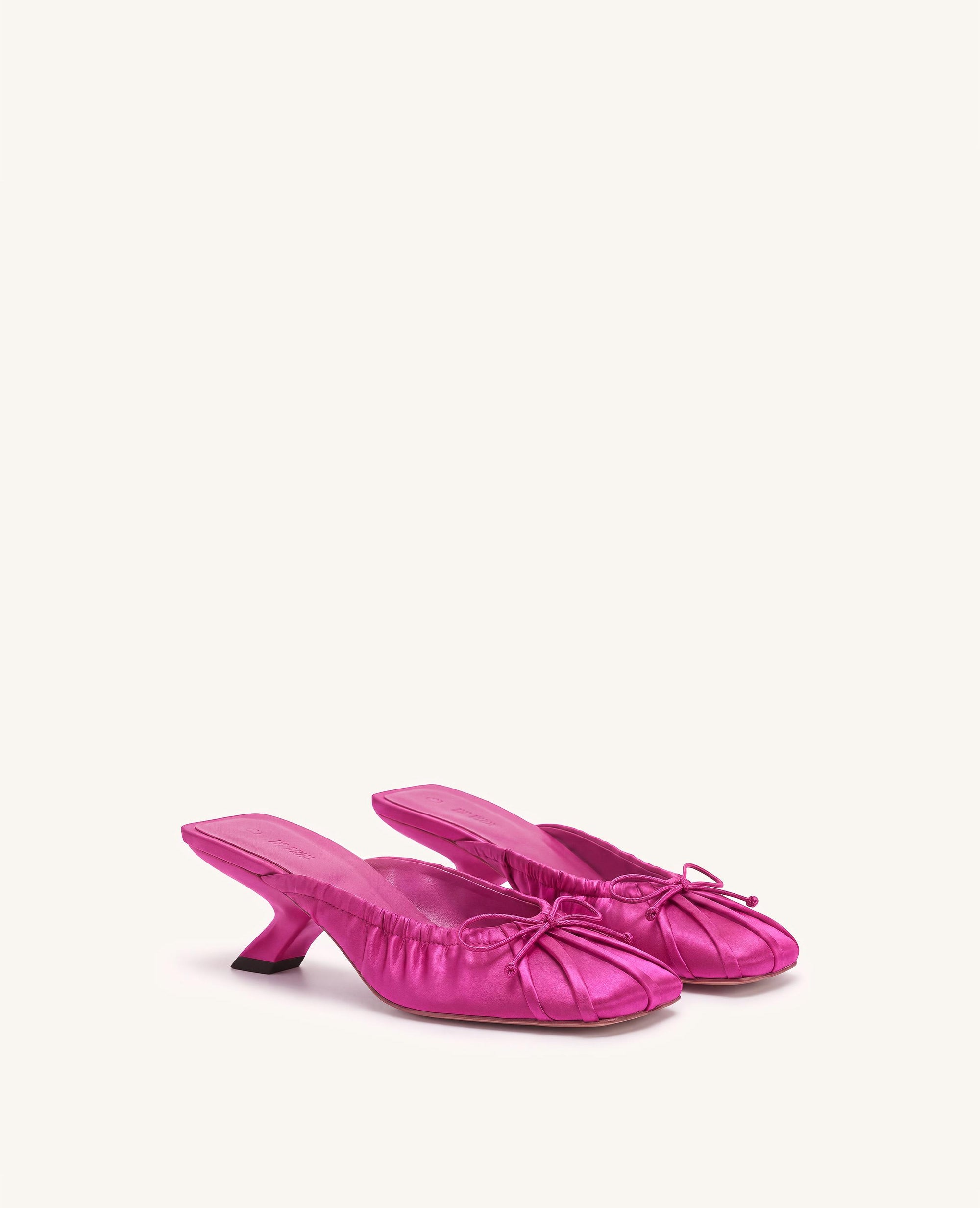 Solenne Satin Bow Ruched Mules - Fuchsia