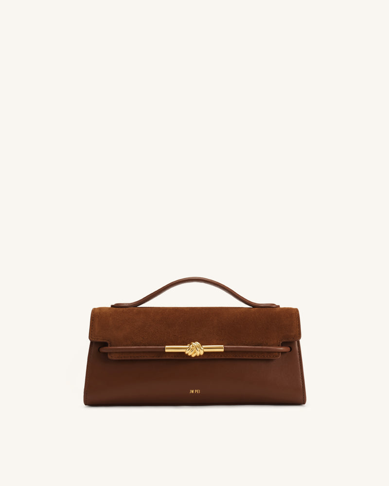 Lena Faux Suede Metal Rope Knot Top Handle Bag - Mocha Brown