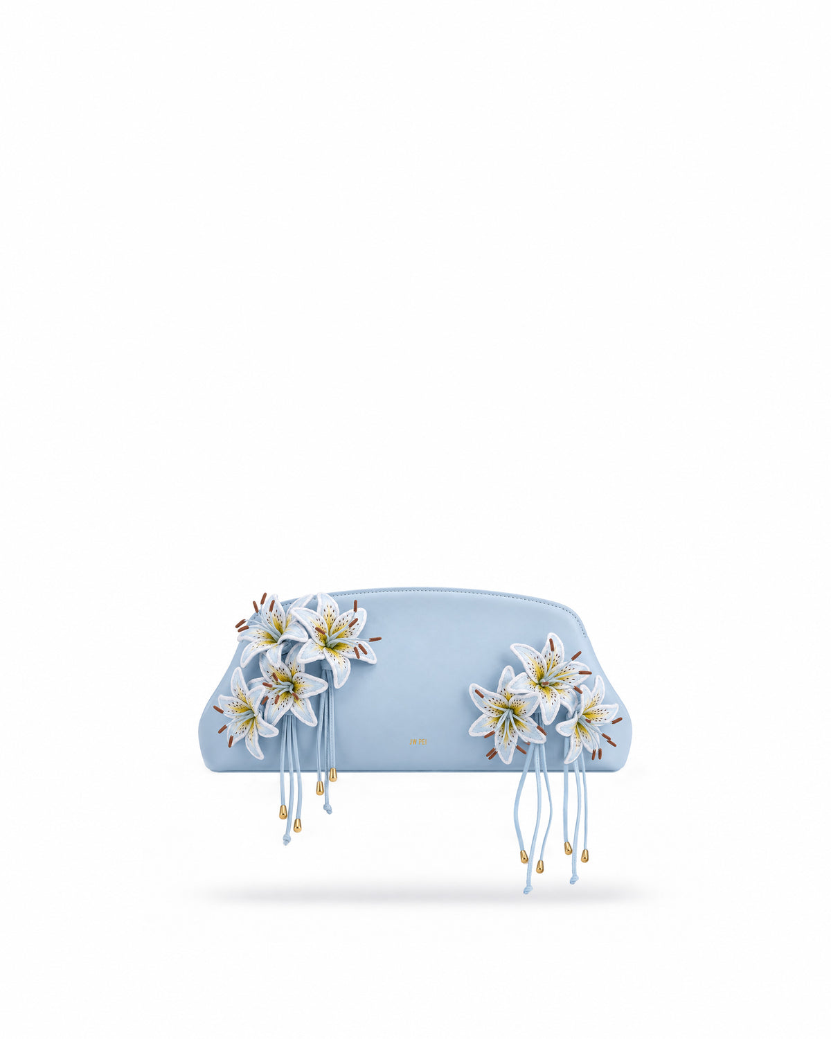 Lily 3D Embroidered Tassel Clutch - Light Blue