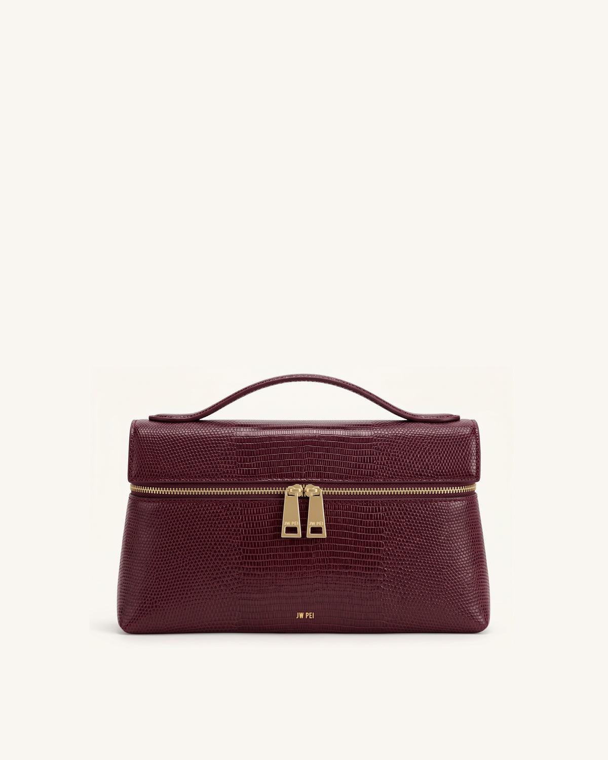 Thea Faux Lizard-Skin Pattern Top Handle Bag - Claret