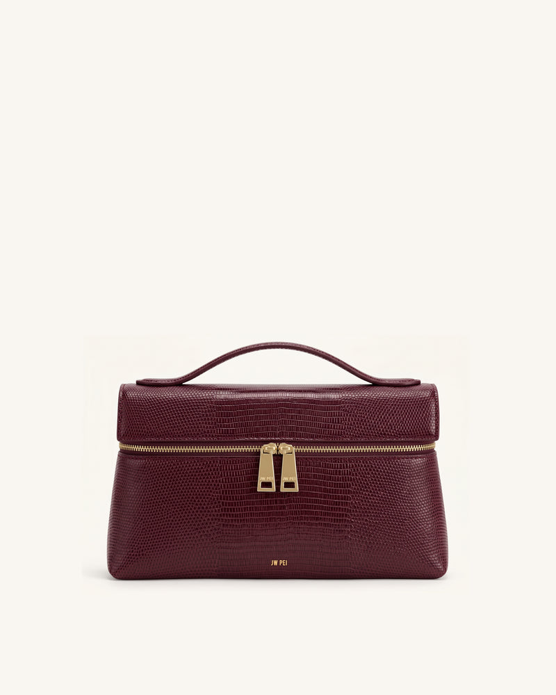 Thea Faux Lizard-Skin Pattern Top Handle Bag - Claret