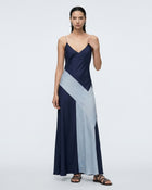 Colorblock Spaghetti Strap Maxi Dress - Navy & Light Blue