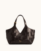 Nadine Woven Flared Shoulder Bag - Dark Brown