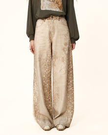 Enchanted Fawn Print Wide Leg Jeans - Vintage Beige