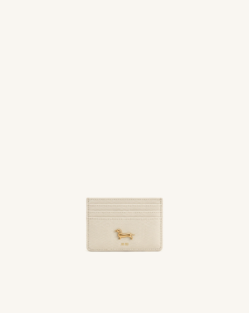 Maeve Dachshund Metal Emblem Card Holder - White Canvas