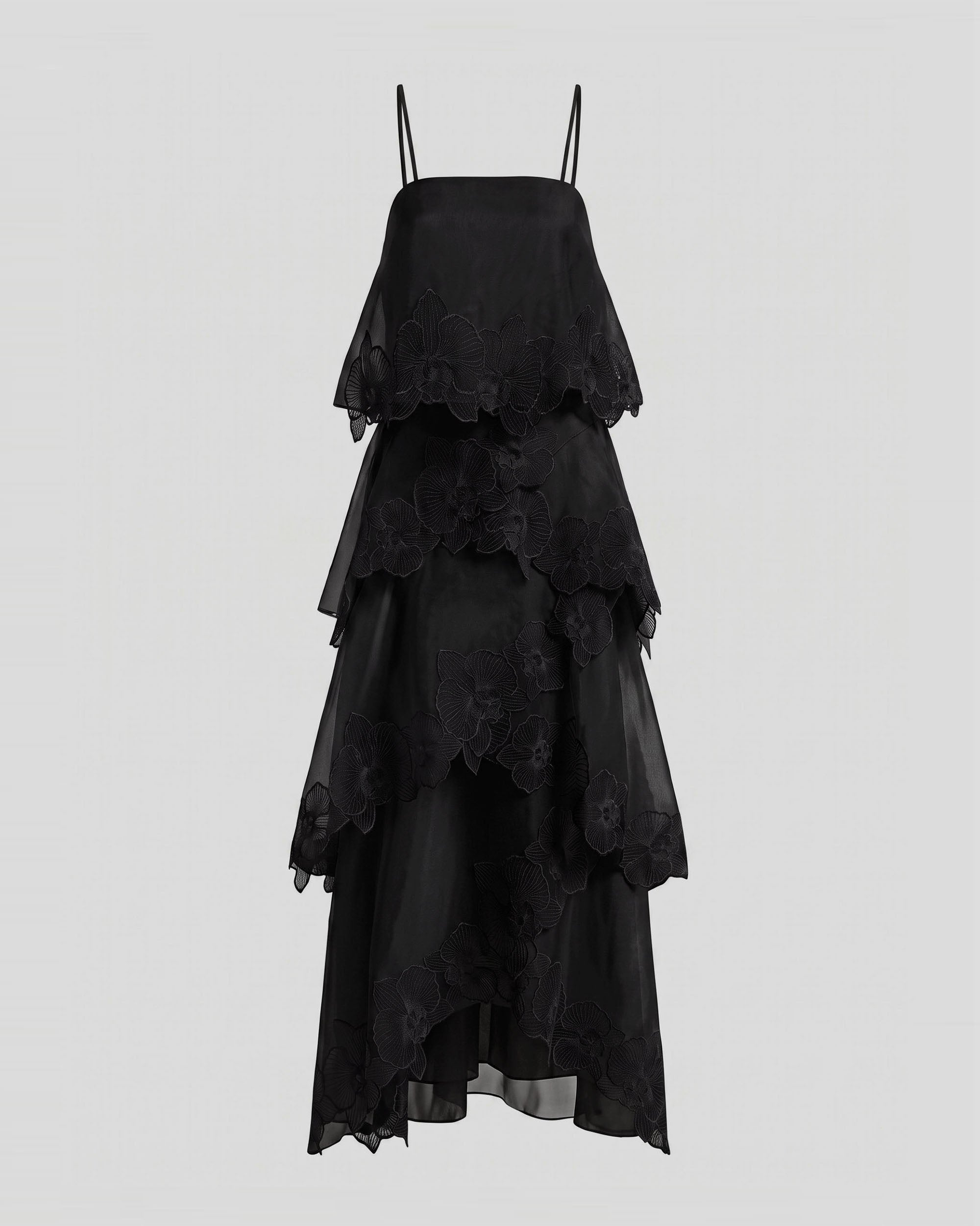 Orchid Embroidered Layered Maxi Dress - Black