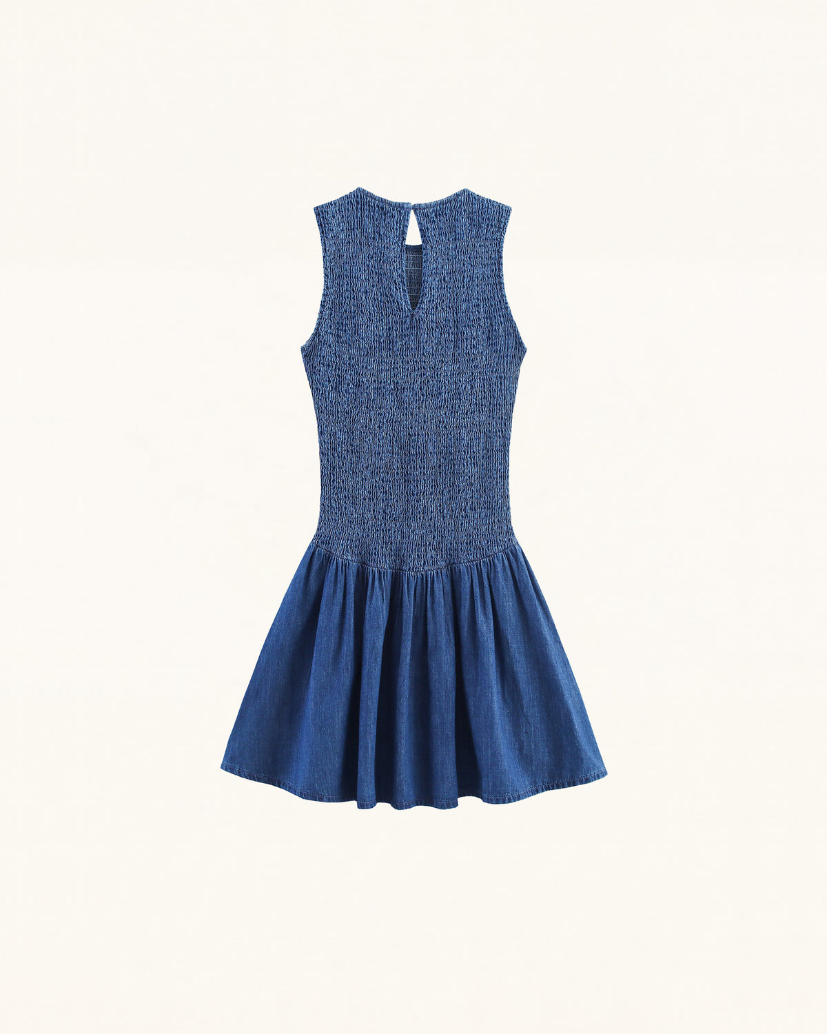 Darling Shirred Elastic Flared Denim Dress - Vintage Indigo